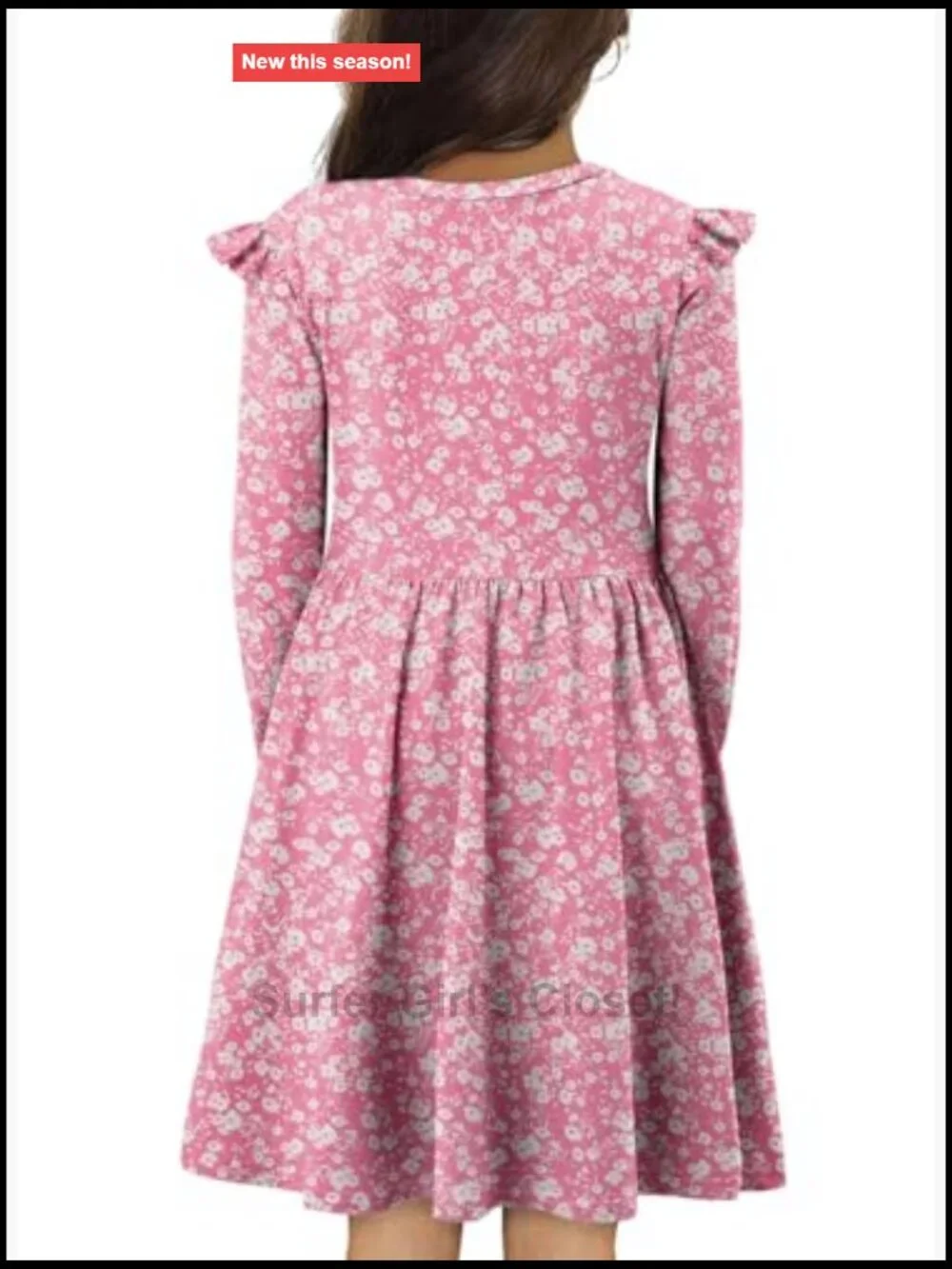 Girls Long Sleeve Ruffle Skater Dress Casual A-Line Twirly